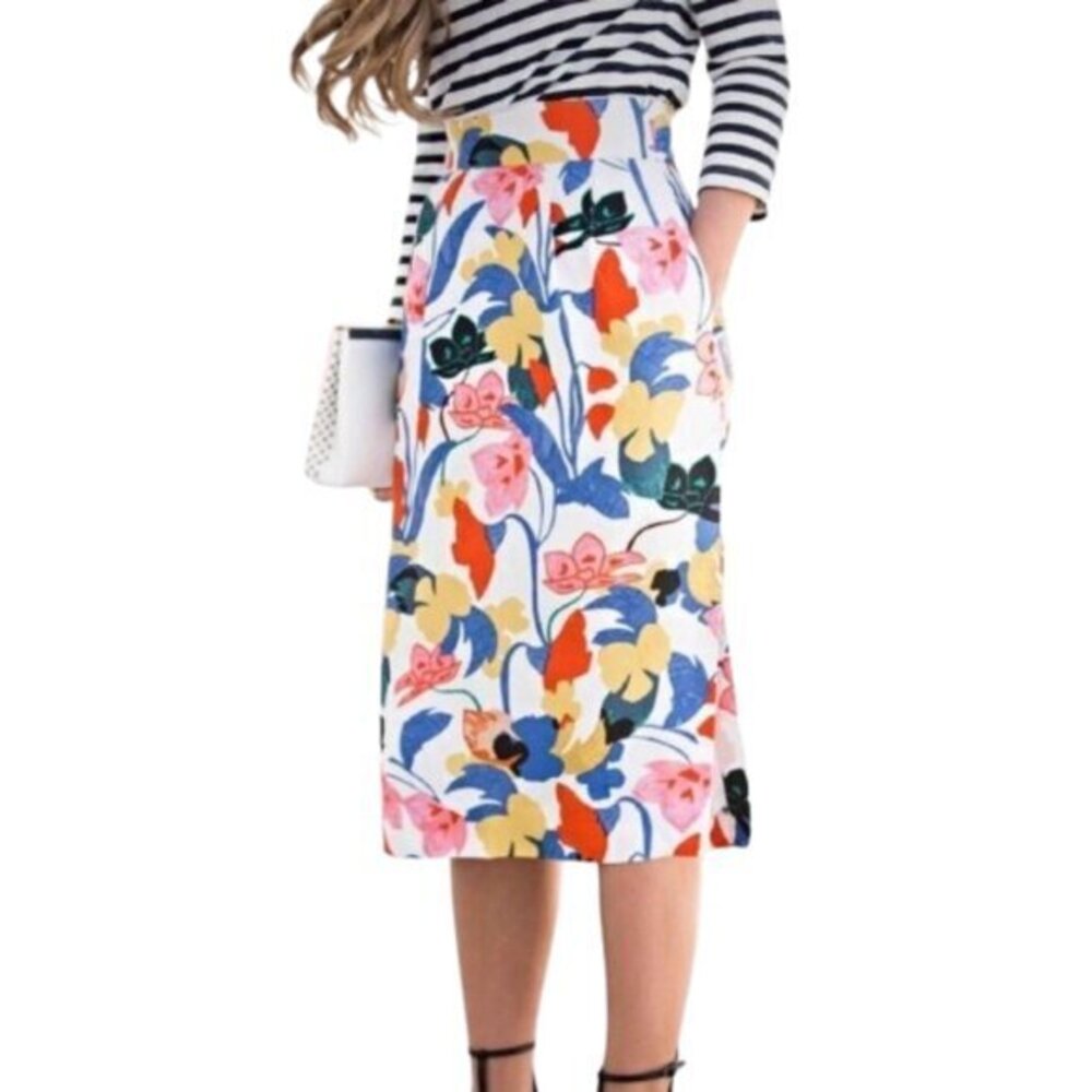 J. Crew Floral Linen Midi‎ Pencil Skirt Retro Morning Floral Size 00 - Flawed